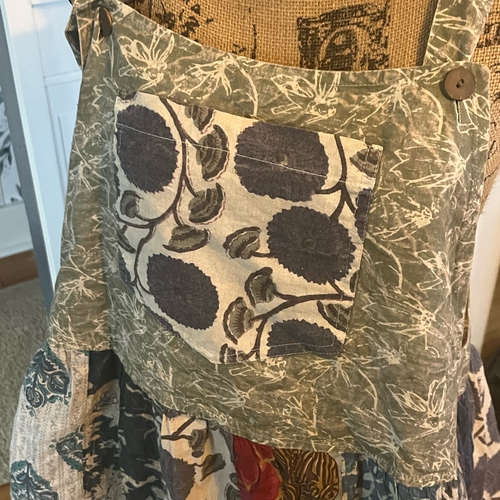 100% Cotton Blue Sky Artistic Maxi Dress with Earthy Tones - Boutique Piece - Picture 6 of 14